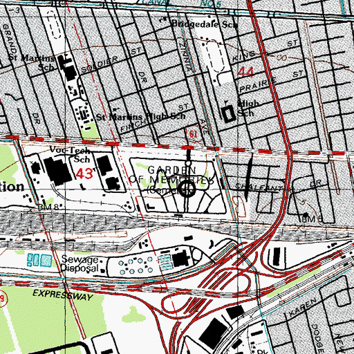 Topographic Map of Garden of Memories Cemetery, LA