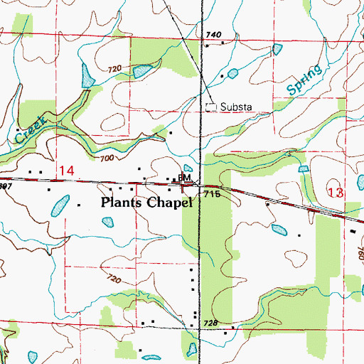 Topographic Map of Plants Chapel, AR