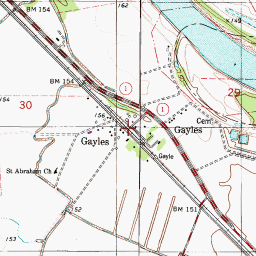 Topographic Map of Gayles, LA