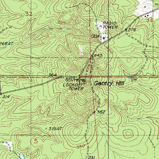 Topographic Map of Gentry Hill, LA