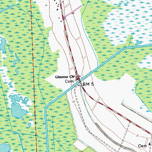 Topographic Map of Gheens Church, LA