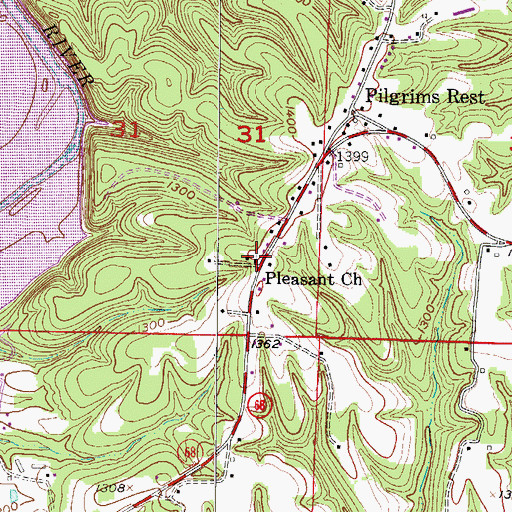 Topographic Map of Pleasant Church, AR