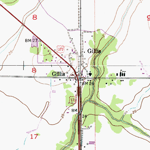 Topographic Map of Gillis, LA