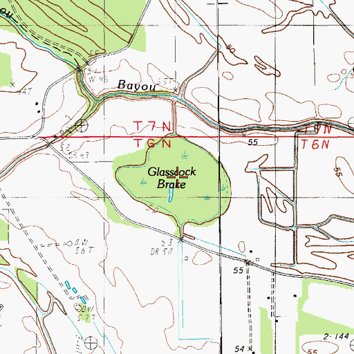 Topographic Map of Glasscock Brake, LA
