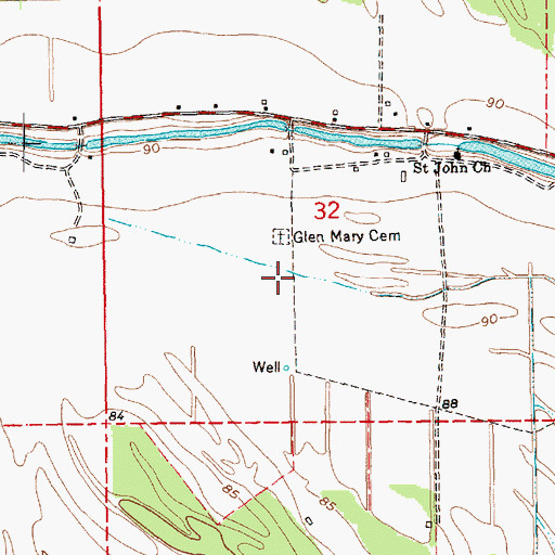 Topographic Map of Glen Mary Cemetery, LA