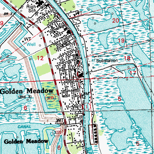 Topographic Map of Golden Meadow, LA