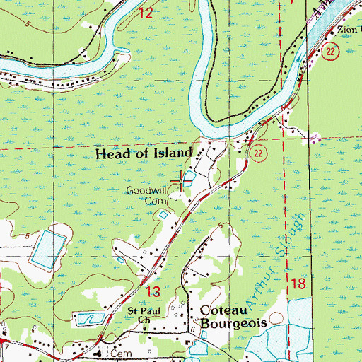 Topographic Map of Goodwill Cemetery, LA
