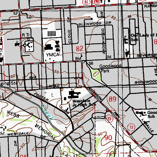 Topographic Map of Goodwood Playground, LA