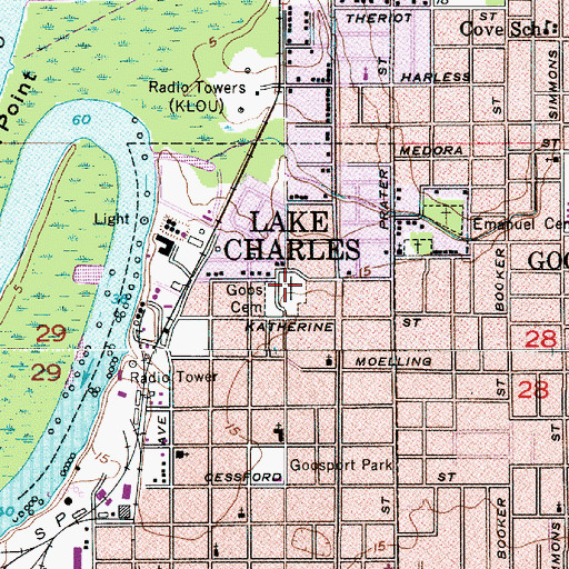 Topographic Map of Goos Cemetery, LA
