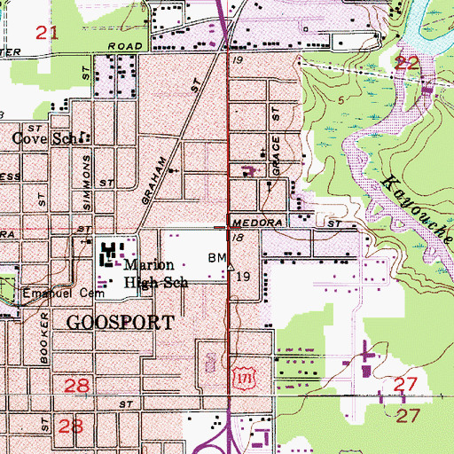 Topographic Map of Goosport, LA