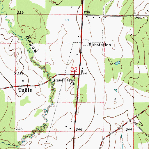 Topographic Map of Grand Bayou Church, LA