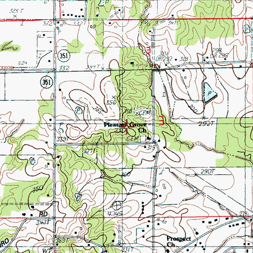 Topographic Map of Pleasant Grove Cemetery, AR