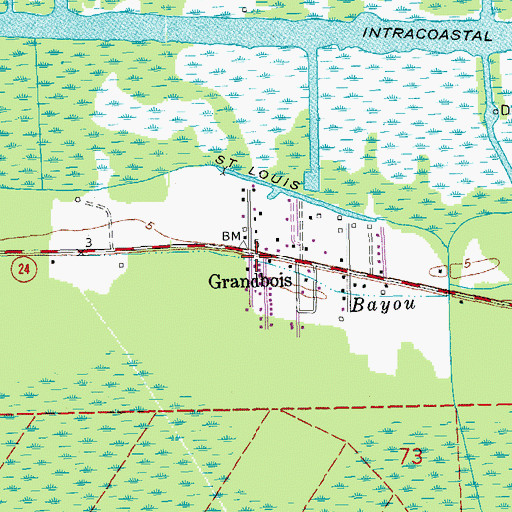Topographic Map of Grandbois, LA