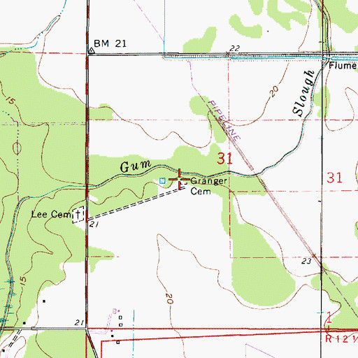 Topographic Map of Granger Cemetery, LA