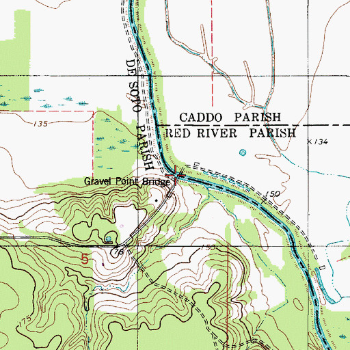 Topographic Map of Gravel Point Bridge, LA
