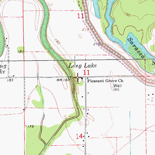 Topographic Map of Pleasant Grove Church, AR