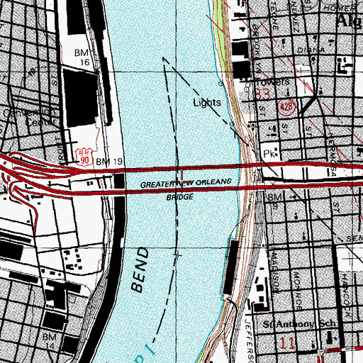 Topographic Map of Crescent City Connection, LA