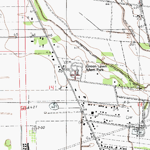 Topographic Map of Green Lawn Memorial Park, LA