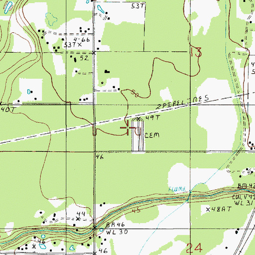 Topographic Map of Green Oak Cemetery, LA