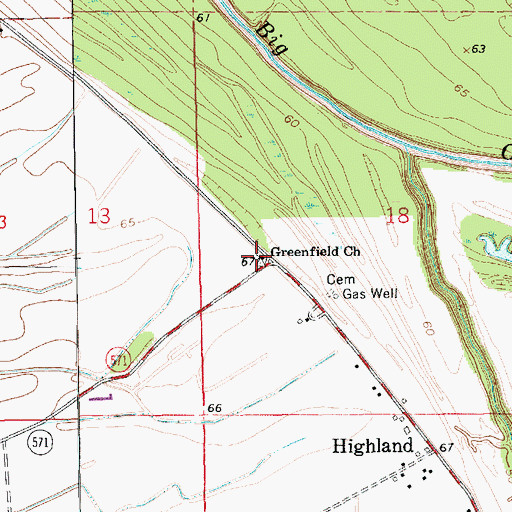 Topographic Map of Greenfield Church, LA
