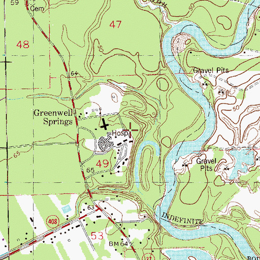 Topographic Map of East Louisiana State Hospital Greenwell Springs, LA