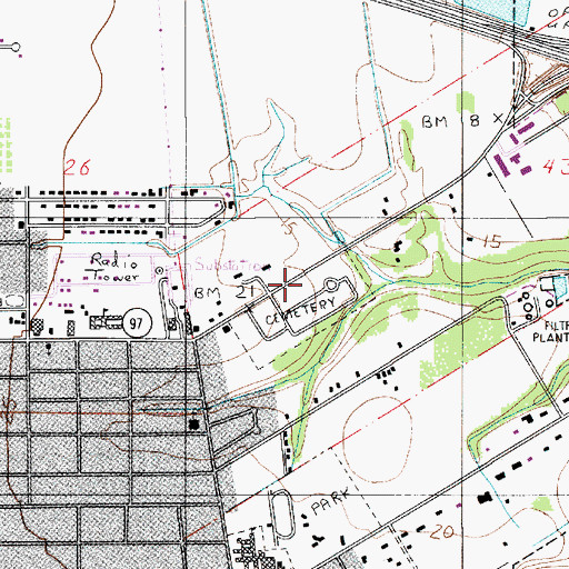 Topographic Map of Greenwood Cemetery, LA