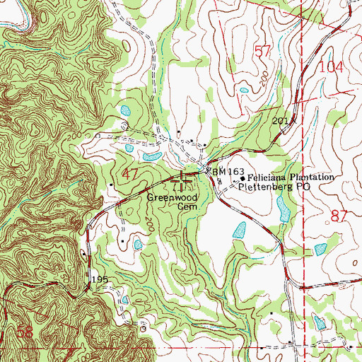 Topographic Map of Greenwood Cemetery, LA