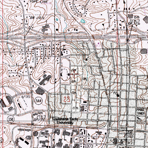 Topographic Map of Greenwood Cemetery, LA