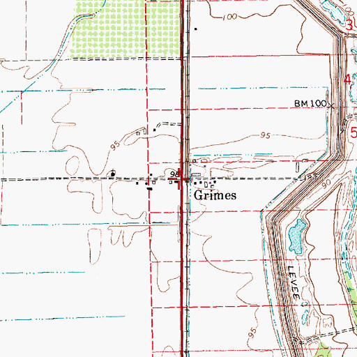 Topographic Map of Grimes, LA