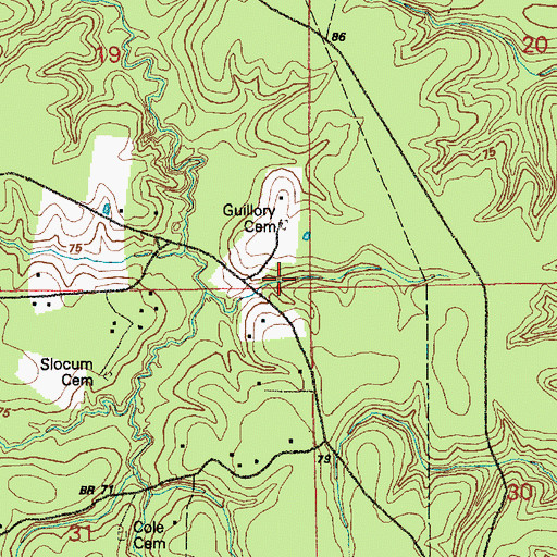 Topographic Map of Guillory Cemetery, LA