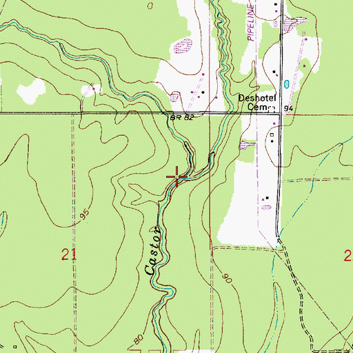 Topographic Map of Gum Branch, LA