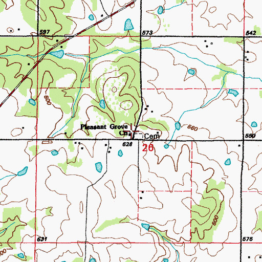 Topographic Map of Pleasant Grove Church, AR