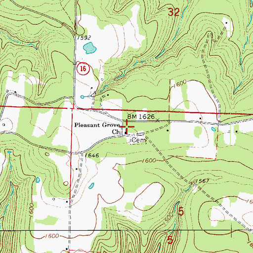 Topographic Map of Pleasant Grove Church, AR