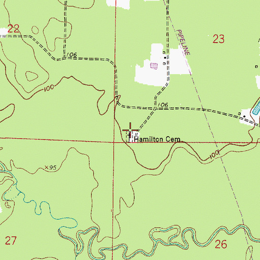 Topographic Map of Hamilton Cemetery, LA