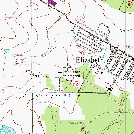 Topographic Map of Hampton Memorial Cemetery, LA