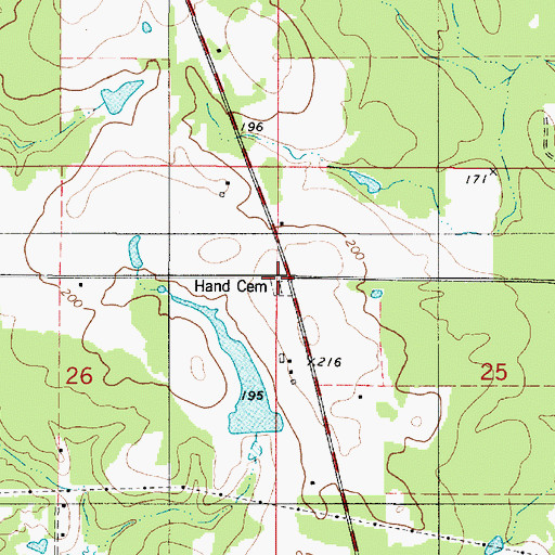 Topographic Map of Hand Cemetery, LA