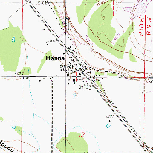 Topographic Map of Hanna, LA