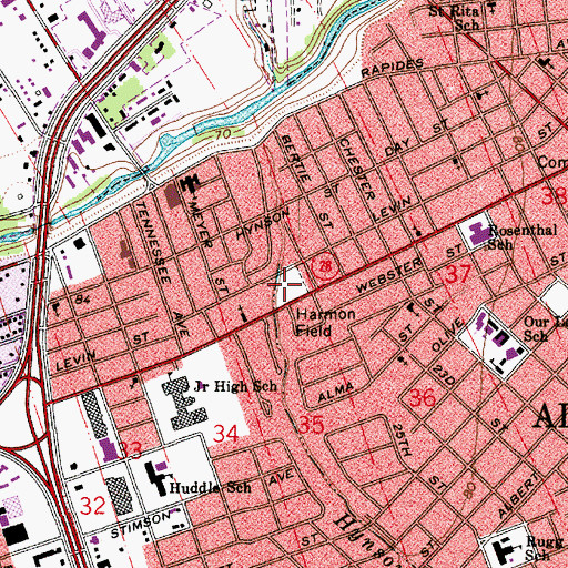 Topographic Map of Harmon Field, LA