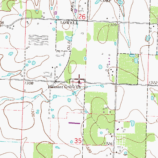 Topographic Map of Pleasant Grove Church, AR