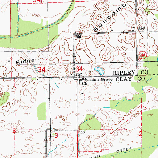 Topographic Map of Pleasant Grove Church, AR