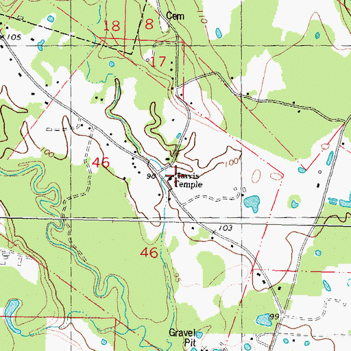 Topographic Map of Harris Temple, LA