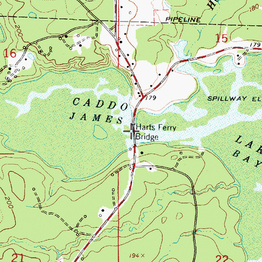 Topographic Map of Harts Ferry Bridge, LA