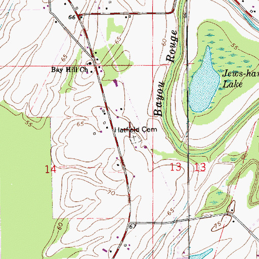 Topographic Map of Hatfield Cemetery, LA