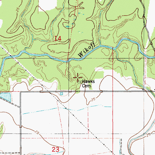 Topographic Map of Hawks Cemetery, LA