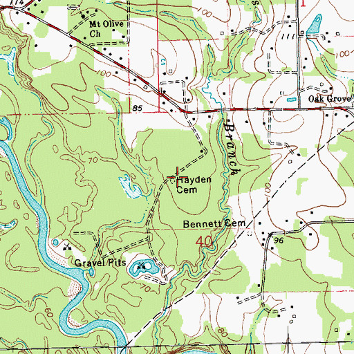 Topographic Map of Hayden Cemetery, LA