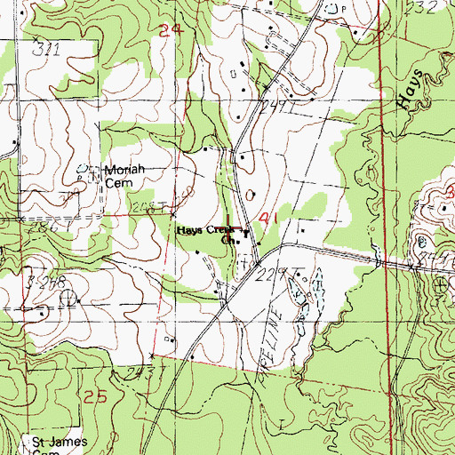 Topographic Map of Hays Creek Church, LA