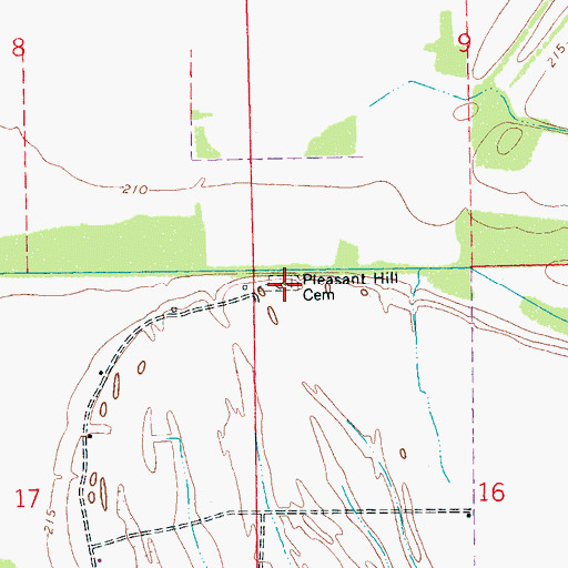Topographic Map of Pleasant Hill Cemetery, AR