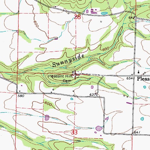 Topographic Map of Pleasant Hill Cemetery, AR