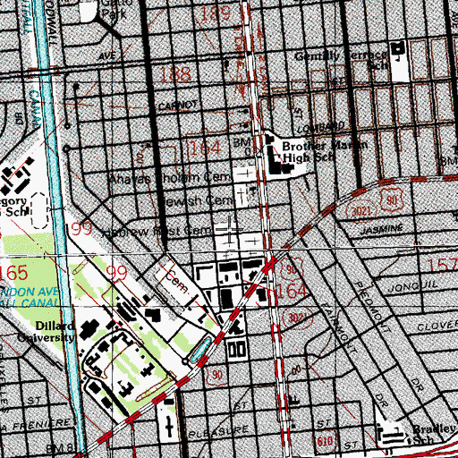 Topographic Map of Hebrew Rest Cemetery, LA