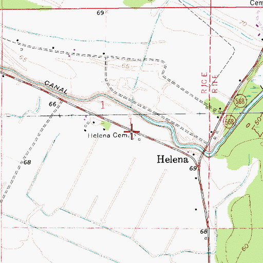 Topographic Map of Helena Cemetery, LA
